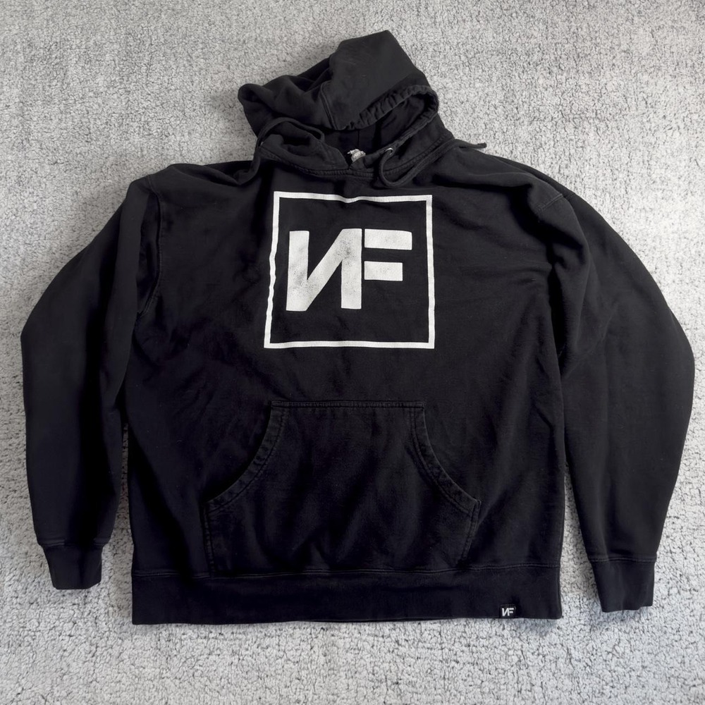 NF Logo Hoodie Black Graphic Sweatshirt Independent Trading Co XXL Rap Merch